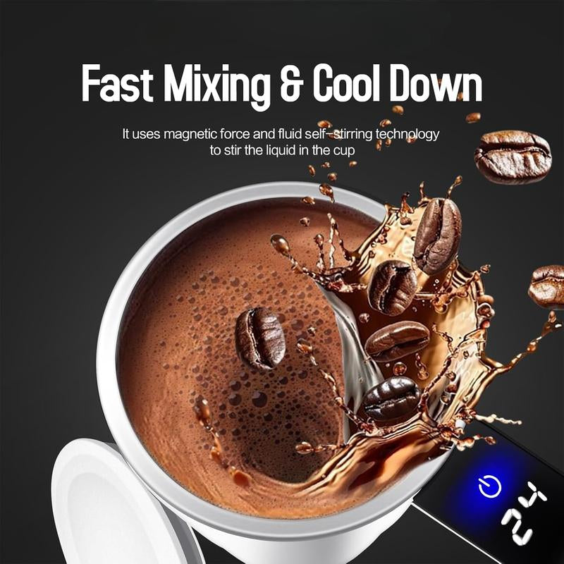 13 OZ Automatic Stirring Coffee Cup, Coffee Cup with Magnetic Capsule, with Temperature Display Function, Suitable for Coffee, Beverages, Hot Cocoa, Coffee Bar Drinkware, Reusable USB Rechargeable Cup Travel Mug Reusable Black Coffee