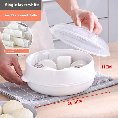 Home Multichamber Steamed Bun Steamer Thickened Food Contact Grade Material Steam Box for Microwave Oven