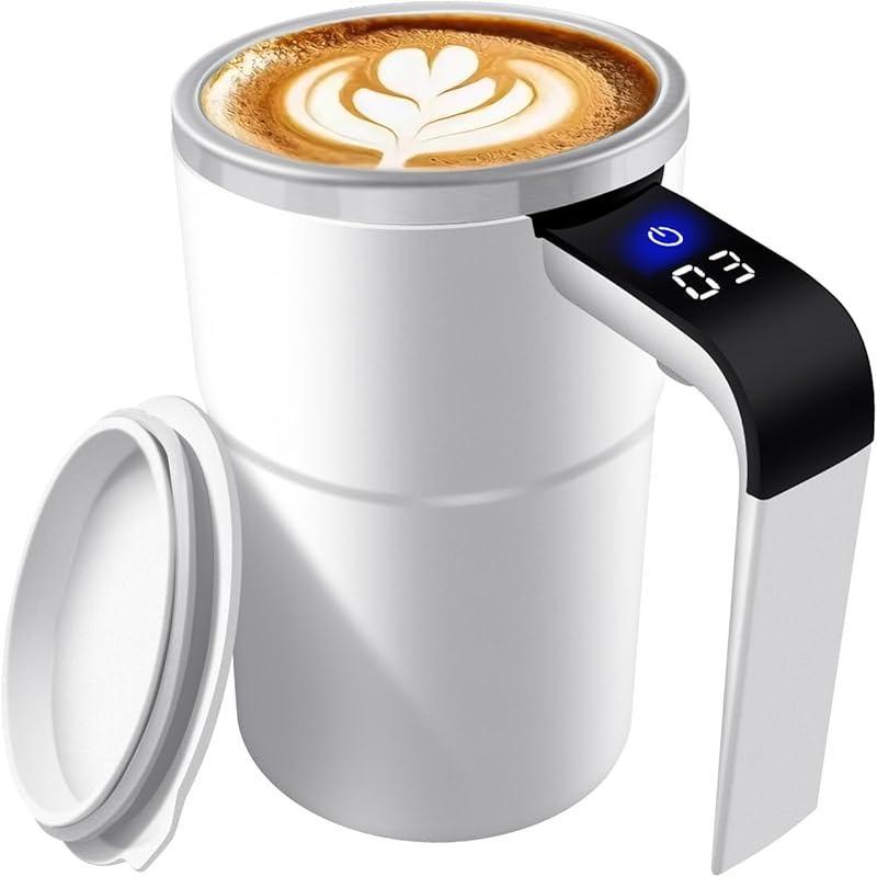 13 OZ Automatic Stirring Coffee Cup, Coffee Cup with Magnetic Capsule, with Temperature Display Function, Suitable for Coffee, Beverages, Hot Cocoa, Coffee Bar Drinkware, Reusable USB Rechargeable Cup Travel Mug Reusable Black Coffee