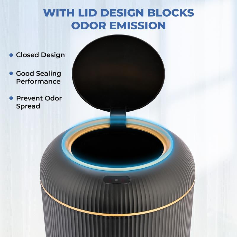 PUKOMC Automatic Sensor Trash Can with Nordic Design Waterproof Compact Hands-Free Motion Sensor Lid Reusable Smart Kitchen Compost Bin 2.6 Gallons Induction