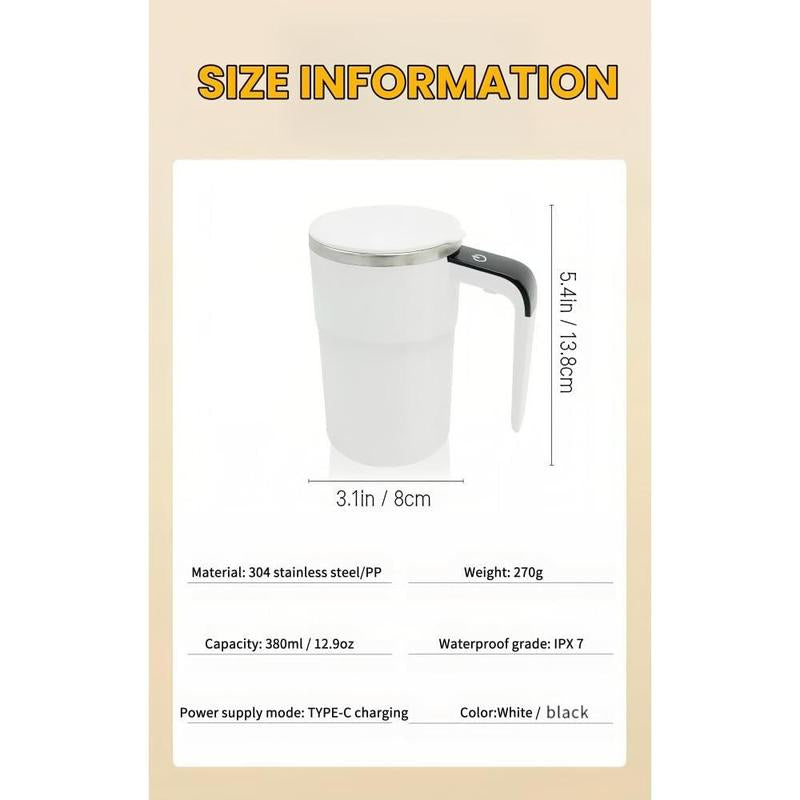13 OZ Automatic Stirring Coffee Cup, Coffee Cup with Magnetic Capsule, with Temperature Display Function, Suitable for Coffee, Beverages, Hot Cocoa, Coffee Bar Drinkware, Reusable USB Rechargeable Cup Travel Mug Reusable Black Coffee