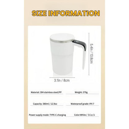 13 OZ Automatic Stirring Coffee Cup, Coffee Cup with Magnetic Capsule, with Temperature Display Function, Suitable for Coffee, Beverages, Hot Cocoa, Coffee Bar Drinkware, Reusable USB Rechargeable Cup Travel Mug Reusable Black Coffee