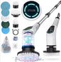 Silver Cordless Rechargeable Electric Scrubber with Long Handle and 7 Cleaning Attachments