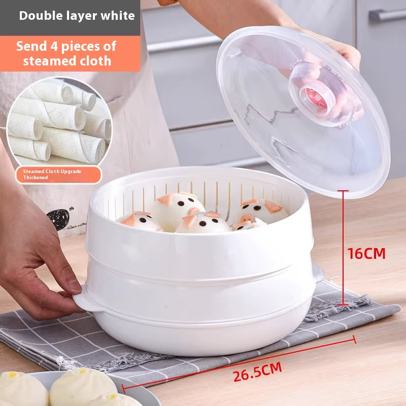 Home Multichamber Steamed Bun Steamer Thickened Food Contact Grade Material Steam Box for Microwave Oven