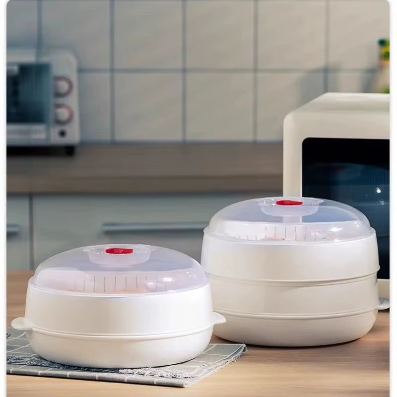 Home Multichamber Steamed Bun Steamer Thickened Food Contact Grade Material Steam Box for Microwave Oven