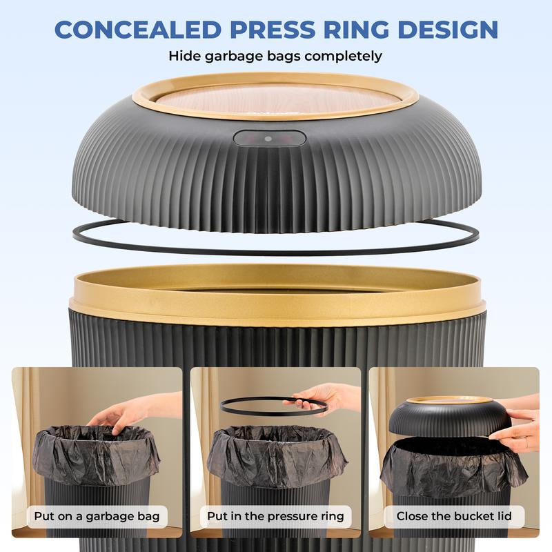 PUKOMC Automatic Sensor Trash Can with Nordic Design Waterproof Compact Hands-Free Motion Sensor Lid Reusable Smart Kitchen Compost Bin 2.6 Gallons Induction