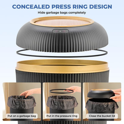 PUKOMC Automatic Sensor Trash Can with Nordic Design Waterproof Compact Hands-Free Motion Sensor Lid Reusable Smart Kitchen Compost Bin 2.6 Gallons Induction