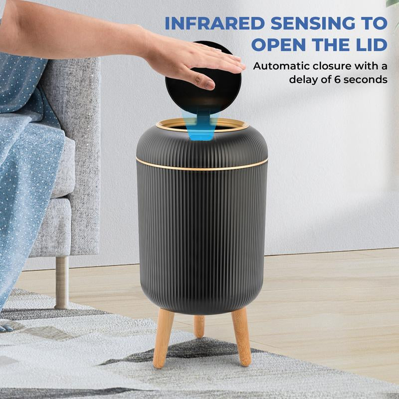 PUKOMC Automatic Sensor Trash Can with Nordic Design Waterproof Compact Hands-Free Motion Sensor Lid Reusable Smart Kitchen Compost Bin 2.6 Gallons Induction