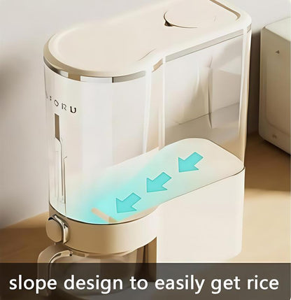 UFORU 22Lbs Rice Dispenser Airtight Food Storage Container for Rice Coffee Beans Cereals Bpa-Free Moisture Proof Kitchen Container Cream White Desiccants Utensils Large Capacity One-Touch Dispensing