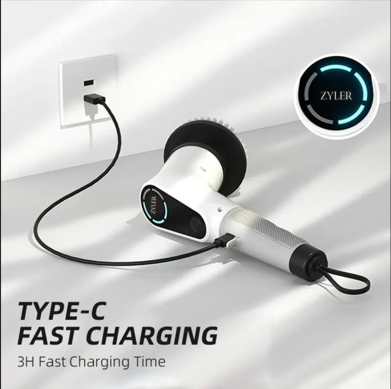 Silver Cordless Rechargeable Electric Scrubber with Long Handle and 7 Cleaning Attachments