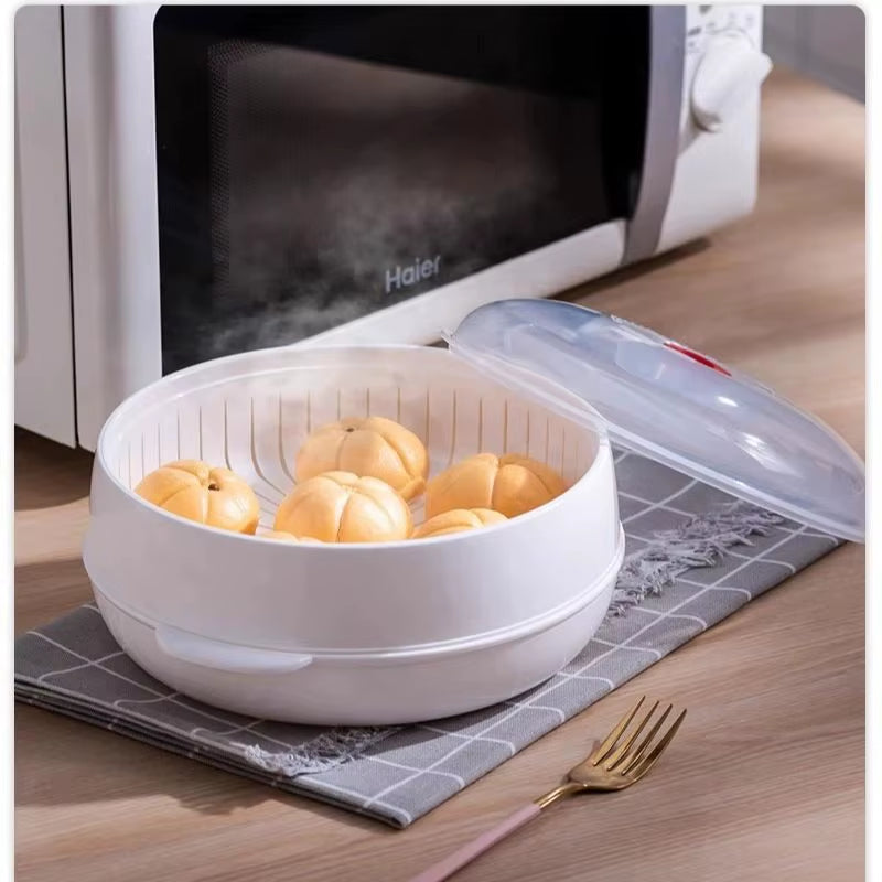 Home Multichamber Steamed Bun Steamer Thickened Food Contact Grade Material Steam Box for Microwave Oven