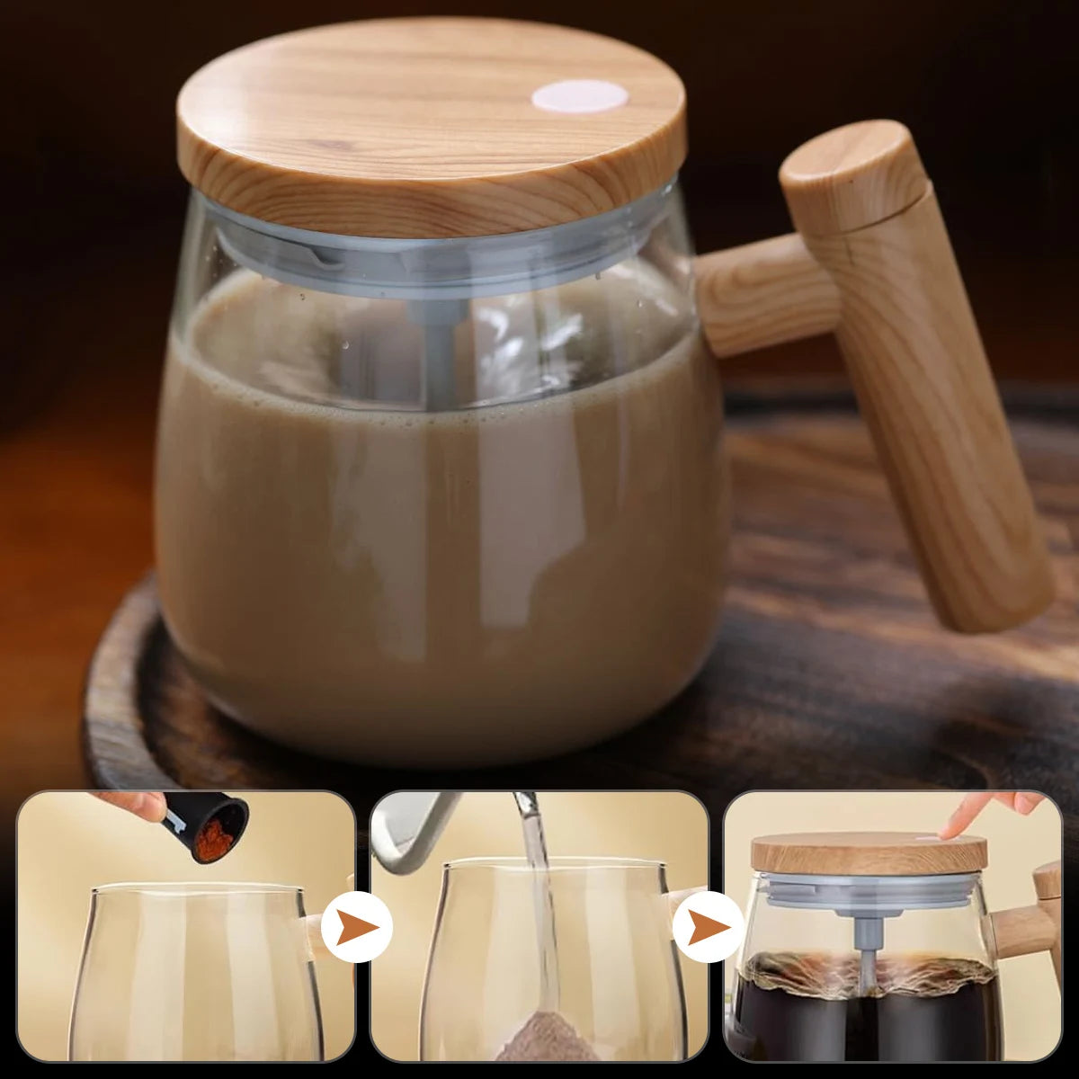 Tasse à café à agitation automatique, tasse à agitation électrique de 400ml, tasse à mélange automatique en verre, tasse de mélange de poudre de protéines électrique automatique et étanche