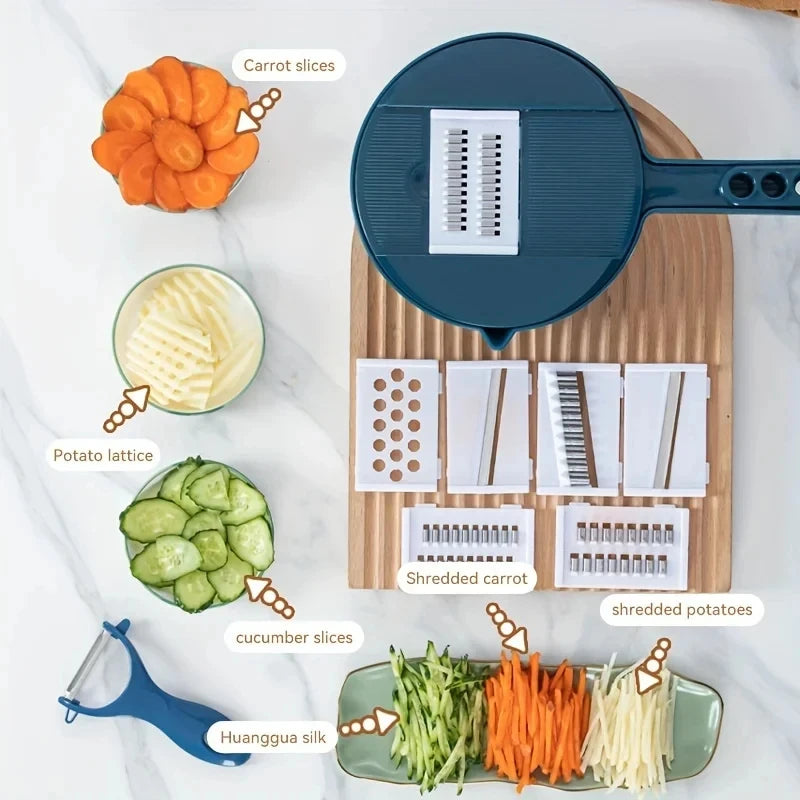 Coupe-légumes multifonctionnel 9 en 1, pommes de terre coupées manuellement, trancheur, râpe, ustensiles de cuisine, accessoires, outils