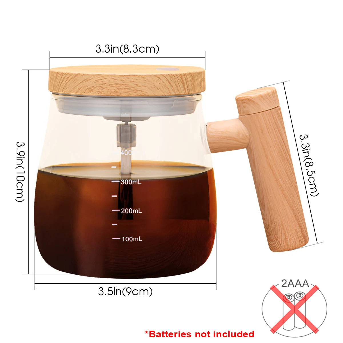 Tasse à café à agitation automatique, tasse à agitation électrique de 400ml, tasse à mélange automatique en verre, tasse de mélange de poudre de protéines électrique automatique et étanche