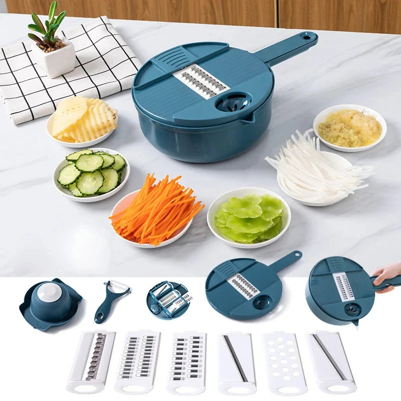 Coupe-légumes multifonctionnel 9 en 1, pommes de terre coupées manuellement, trancheur, râpe, ustensiles de cuisine, accessoires, outils