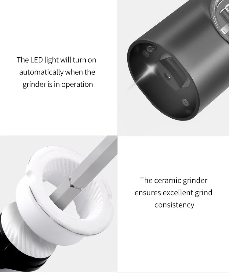 Moulin à poivre et à sel électrique automatique, avec lumière LED, fabricants de partenaires à grossièreté réglable