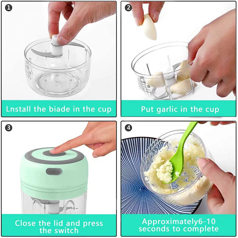 Hachoir à ail électrique en acier inoxydable de 250ML, robuste et Durable, broyeur de cuisine, Mini outil, hachoir alimentaire