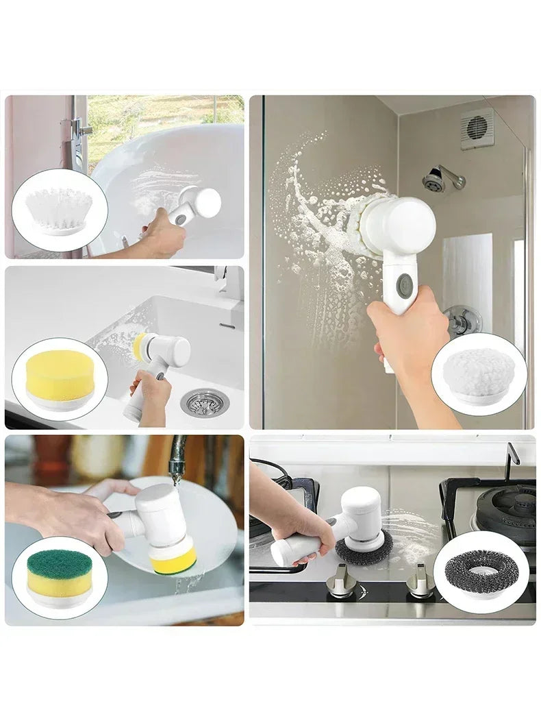 Épurateur électrique sans fil 2025 avec 5 brosses, nettoyeur de salle de bain Rechargeable étanche IPX7 pour le nettoyage des carreaux/douche/sucisses