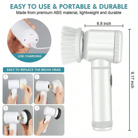 Épurateur électrique sans fil 2025 avec 5 brosses, nettoyeur de salle de bain Rechargeable étanche IPX7 pour le nettoyage des carreaux/douche/sucisses