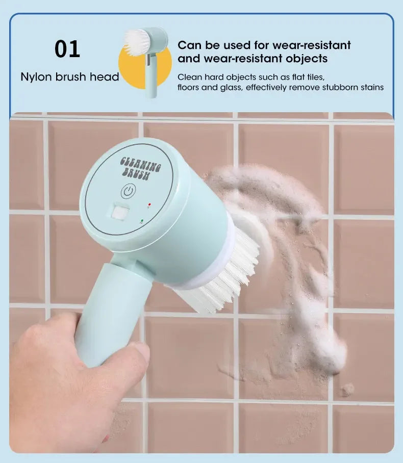 Épurateur électrique sans fil 2025 avec 5 brosses, nettoyeur de salle de bain Rechargeable étanche IPX7 pour le nettoyage des carreaux/douche/sucisses