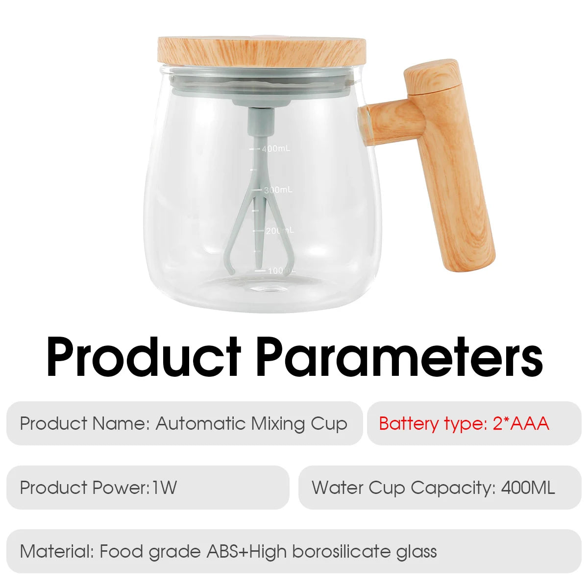 Tasse à café à agitation automatique, tasse à agitation électrique de 400ml, tasse à mélange automatique en verre, tasse de mélange de poudre de protéines électrique automatique et étanche