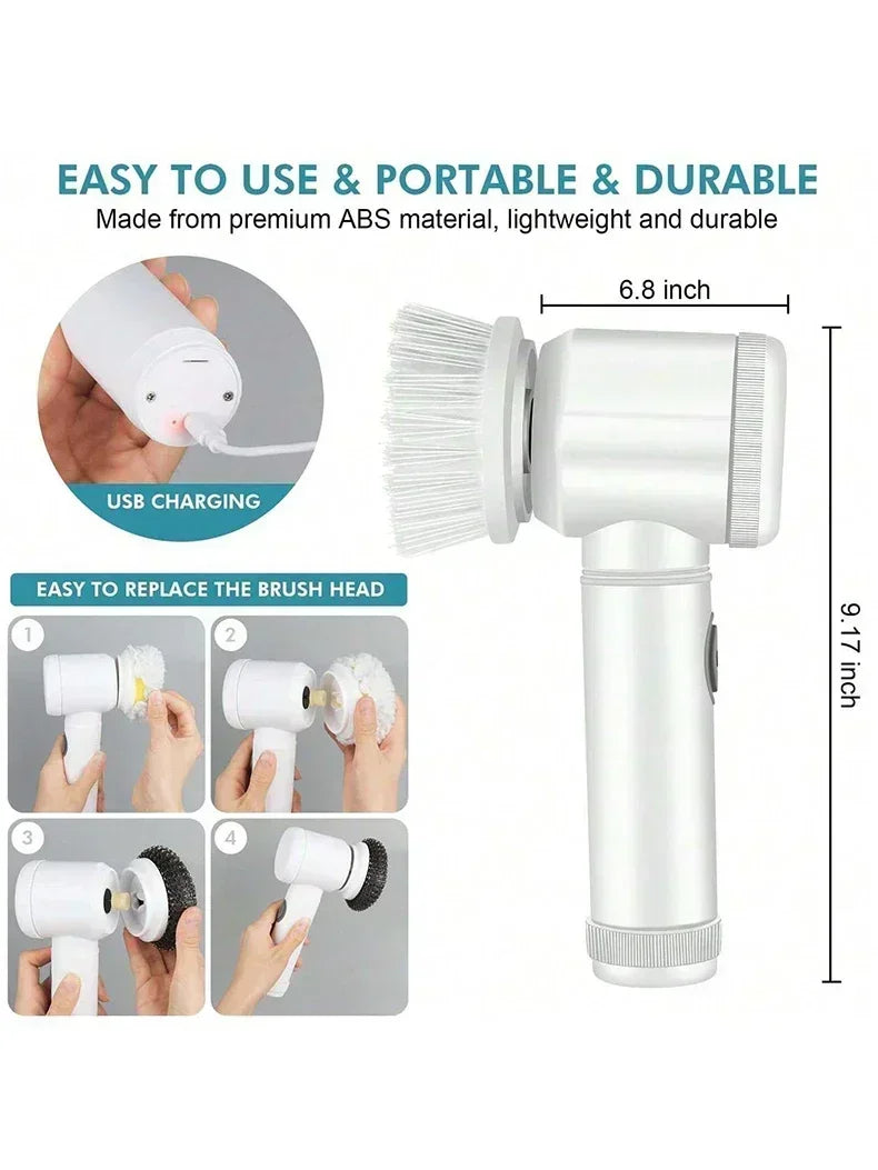 Épurateur électrique sans fil 2025 avec 5 brosses, nettoyeur de salle de bain Rechargeable étanche IPX7 pour le nettoyage des carreaux/douche/sucisses