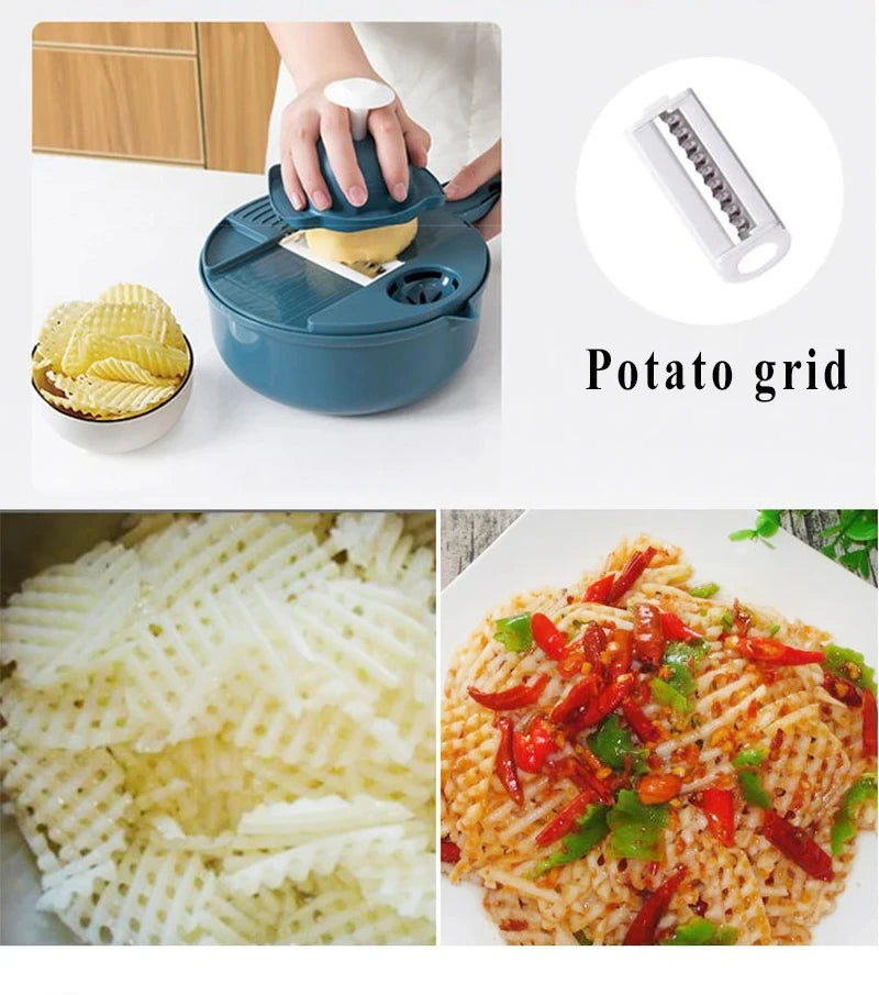 Coupe-légumes multifonctionnel 9 en 1, pommes de terre coupées manuellement, trancheur, râpe, ustensiles de cuisine, accessoires, outils
