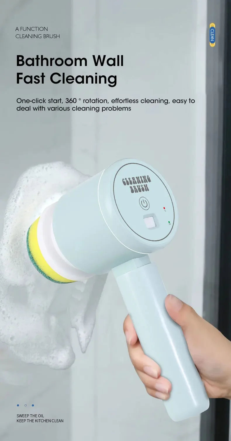 Épurateur électrique sans fil 2025 avec 5 brosses, nettoyeur de salle de bain Rechargeable étanche IPX7 pour le nettoyage des carreaux/douche/sucisses