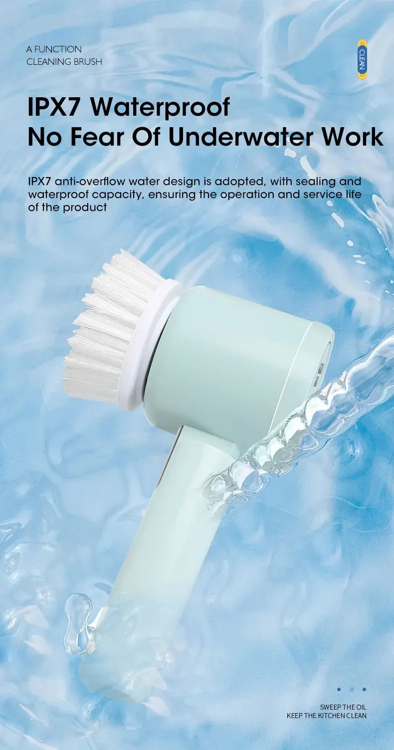 Épurateur électrique sans fil 2025 avec 5 brosses, nettoyeur de salle de bain Rechargeable étanche IPX7 pour le nettoyage des carreaux/douche/sucisses