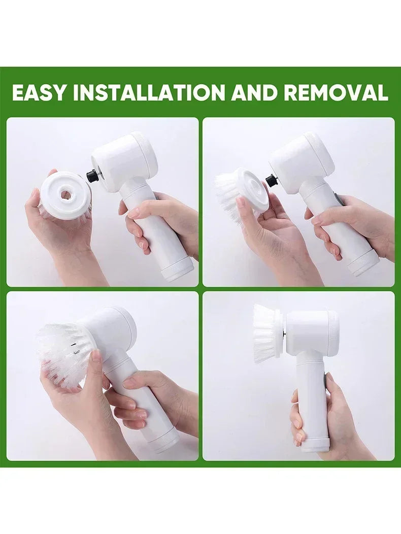 Épurateur électrique sans fil 2025 avec 5 brosses, nettoyeur de salle de bain Rechargeable étanche IPX7 pour le nettoyage des carreaux/douche/sucisses