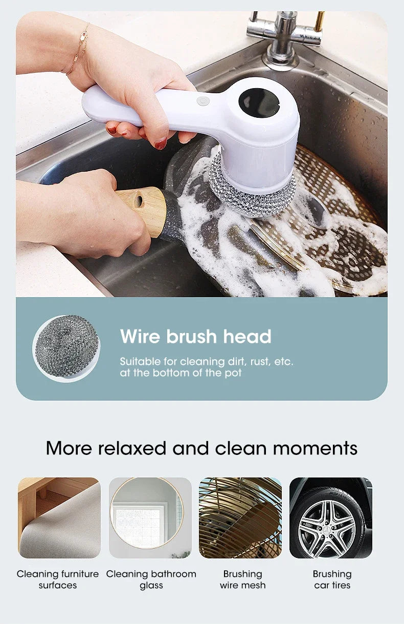 Épurateur électrique sans fil 2025 avec 5 brosses, nettoyeur de salle de bain Rechargeable étanche IPX7 pour le nettoyage des carreaux/douche/sucisses