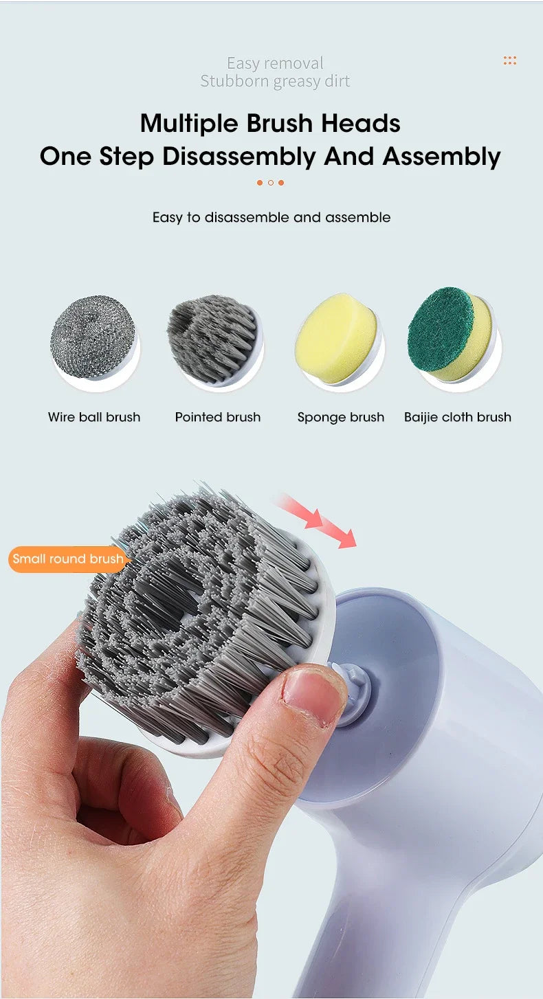 Épurateur électrique sans fil 2025 avec 5 brosses, nettoyeur de salle de bain Rechargeable étanche IPX7 pour le nettoyage des carreaux/douche/sucisses