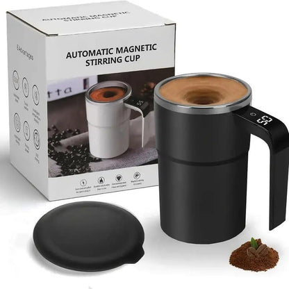 13 OZ Automatic Stirring Coffee Cup, Coffee Cup with Magnetic Capsule, with Temperature Display Function, Suitable for Coffee, Beverages, Hot Cocoa, Coffee Bar Drinkware, Reusable USB Rechargeable Cup Travel Mug Reusable Black Coffee