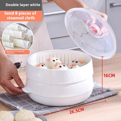 Home Multichamber Steamed Bun Steamer Thickened Food Contact Grade Material Steam Box for Microwave Oven