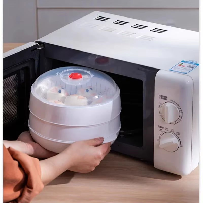 Home Multichamber Steamed Bun Steamer Thickened Food Contact Grade Material Steam Box for Microwave Oven