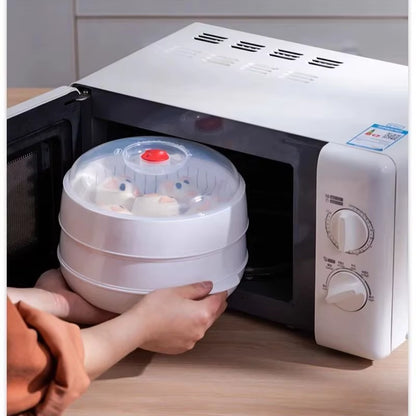 Home Multichamber Steamed Bun Steamer Thickened Food Contact Grade Material Steam Box for Microwave Oven