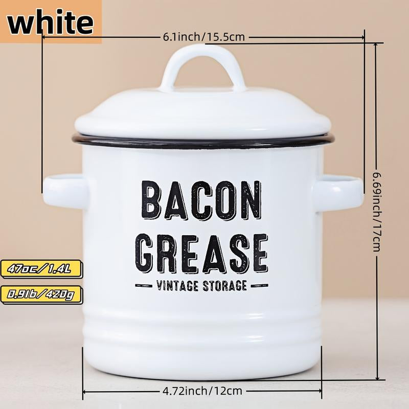46Oz Bacon Grease Container with Strainer- Large Enamel Grease Saver, Functional Farmhouse Bacon Oil Keeper for Kitchen Storage, Dishwasher Safe,Multifunctional,Reusable Silicone Spatula
