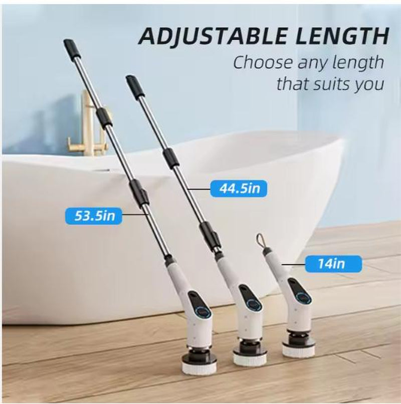 Silver Cordless Rechargeable Electric Scrubber with Long Handle and 7 Cleaning Attachments