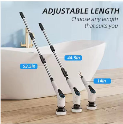 Silver Cordless Rechargeable Electric Scrubber with Long Handle and 7 Cleaning Attachments