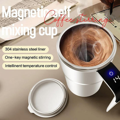 13 OZ Automatic Stirring Coffee Cup, Coffee Cup with Magnetic Capsule, with Temperature Display Function, Suitable for Coffee, Beverages, Hot Cocoa, Coffee Bar Drinkware, Reusable USB Rechargeable Cup Travel Mug Reusable Black Coffee